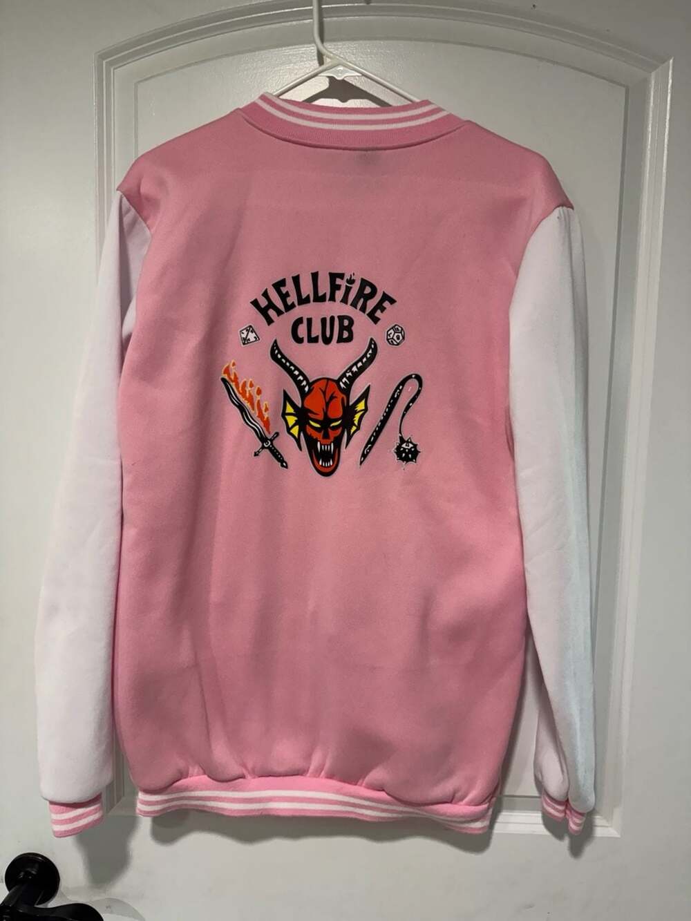 Stranger Things Inspired Hellfire Club Pink Varsity Jacket D&D Cosplay Women’s L